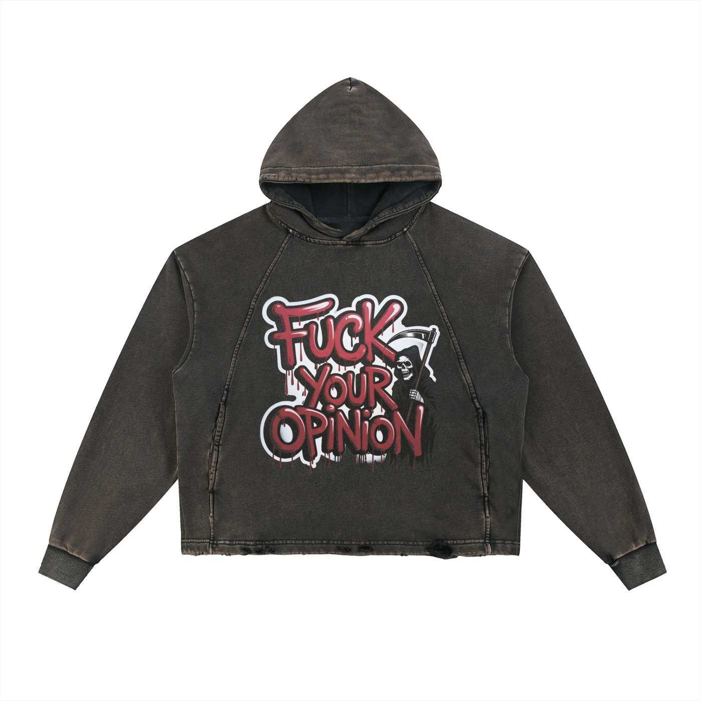 Vintage Washed Frayed-Hem Hoodie